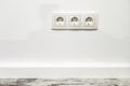 White triple outlet on white wall