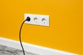 White triple outlet on yellow wall Royalty Free Stock Photo