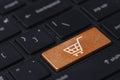 White Trolley or shopping cart icon print screen on Orange button computer keyboard , Shopping online concept Royalty Free Stock Photo