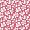 White Tropical Exotic Foliage, Hibiscus Floral Vector Seamless Pattern. Lush Tropical Blooms on Red Background Royalty Free Stock Photo