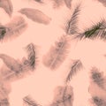 White Tropical Painting. Coral Seamless Vintage. Gray Pattern Nature. Pink Banana Leaves. Drawing Foliage.