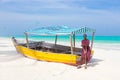 White tropical sandy beach on Zanzibar. Royalty Free Stock Photo