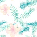 White Tropical Vintage. Azure Seamless Illustration. Pink Pattern Textile. Gray Flower Leaf. Navy Wallpaper Textile.