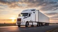 White truck on a road in the evening Royalty Free Stock Photo