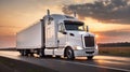 White truck on a road in the evening Royalty Free Stock Photo