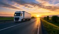 White truck on the asphalt road in the evening Royalty Free Stock Photo