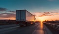 White truck on the asphalt road in the evening Royalty Free Stock Photo