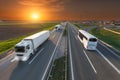 White truck and bus in motion blur on the highway at sunset Royalty Free Stock Photo