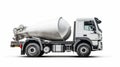 White Truck And Concrete Mixer: Clean Lines And Commercial Imagery