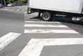 White Truck Crossing The Street Royalty Free Stock Photo