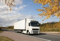 White truck on golden highway Royalty Free Stock Photo