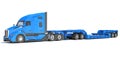 White Truck with Lowboy Trailer 3D rendering