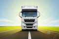 White truck Man is moving rapidly on the road. Royalty Free Stock Photo