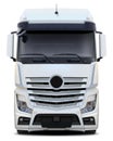 White truck Mercedes Actros front view.