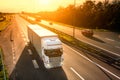 White truck in motion blur on the highway Royalty Free Stock Photo
