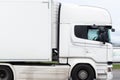 White truck with a semi-trailer. Cargo transportation concept. Motion blur Royalty Free Stock Photo