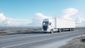 White truck. trailer on the road, highway. Transports, logistics concept. 3d rendering. Royalty Free Stock Photo