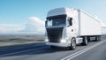 White truck. trailer on the road, highway. Transports, logistics concept. 3d rendering.
