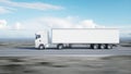 White truck. trailer on the road, highway. Transports, logistics concept. 3d rendering. Royalty Free Stock Photo