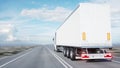 White truck. trailer on the road, highway. Transports, logistics concept. 3d rendering. Royalty Free Stock Photo