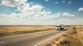 White Truck Traveling On Open Road: A Photojournalistic Journey Royalty Free Stock Photo