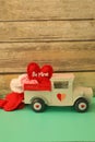 White truck with Valentine\'s day hearts vertical Royalty Free Stock Photo