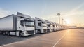 White trucks in a rows. Fleet concept Royalty Free Stock Photo