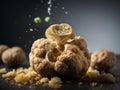 White truffle, Tuber magnatum, highly prized edible fungus, cinematic advertising photography Royalty Free Stock Photo