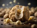 White truffle, Tuber magnatum, highly prized edible fungus, cinematic advertising photography Royalty Free Stock Photo