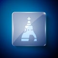 White The Tsar bell in Moscow monument icon isolated on blue background. Square glass panels. Vector