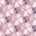 White tulip buds seamless doodle pattern. Stylized print with light purple backgound. Nature backdrop