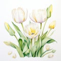 White Tulip Watercolor Painting For Product Photography