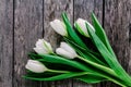 White tulips bouquet on a rustic wooden background. Mother`s Day background Royalty Free Stock Photo