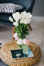 White tulips in a glass vase Royalty Free Stock Photo