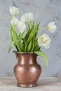 White tulips in old copper vase Royalty Free Stock Photo