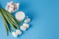 White tulips with twisted marshmalow Royalty Free Stock Photo