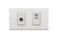 White TV cable connection and telephone wall outlet Royalty Free Stock Photo