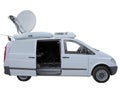 White tv newsman van with satellite dish antenna isolated over w Royalty Free Stock Photo