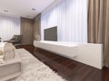 White TV unit with pull-out TV