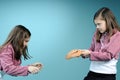 White twin sisters having conflict Royalty Free Stock Photo