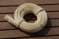 A white twine in a round skein for decoration decor