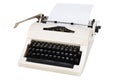 White typewriter with cyrillic keyboard layout USSR era isolated on white