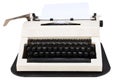 White typewriter with cyrillic keyboard layout USSR era isolated on white