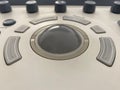 White ultrasound probe keyboard and radio closeup view
