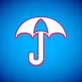 White Umbrella icon isolated on blue background. Insurance concept. Waterproof icon. Protection, safety, security Royalty Free Stock Photo