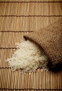 White uncooked rice in small sack Royalty Free Stock Photo