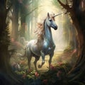 Realistic Portrayal Of A Unicorn In A Forest