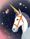 White unicorn, golden horn in the night sky