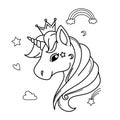 White Unicorn head vector icon for children design isolated. Head portrait horse with rainbow hair. Cute magic cartoon fantasy ani