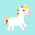 White unicorn icon. Horse jumping. Cute cartoon kawaii funny smiling baby character. Notebook cover, t-shirt print. Zoo animal.